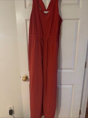 Athleta Brick Red V-Neck Sleeveless Jumpsuit